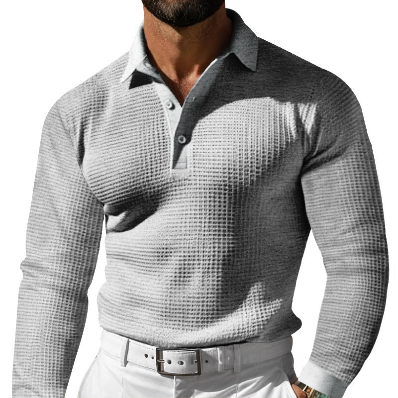 Men's collared button down long sleeved polo shirt