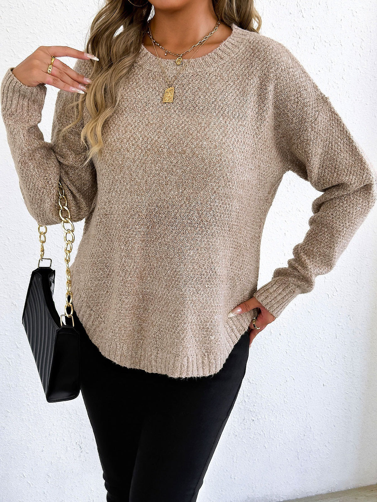 Women's quilted fleece machine knitted sweater