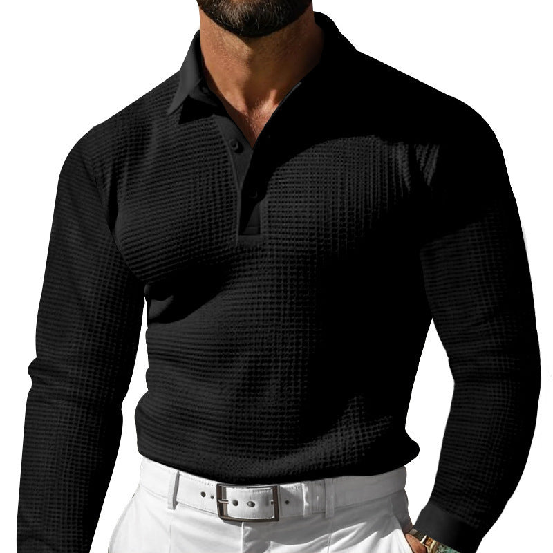 Men's collared button down long sleeved polo shirt