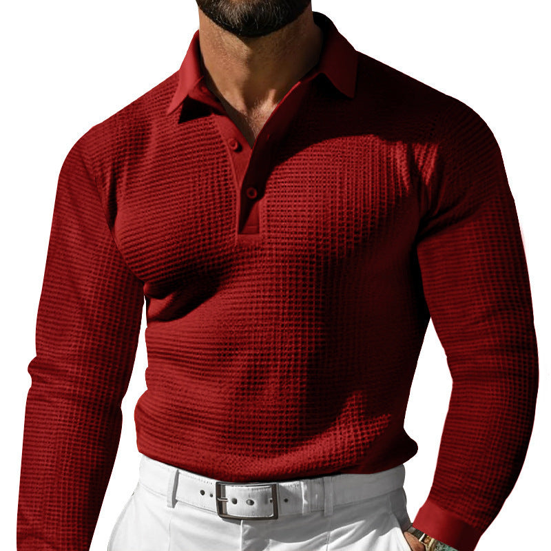 Men's collared button down long sleeved polo shirt