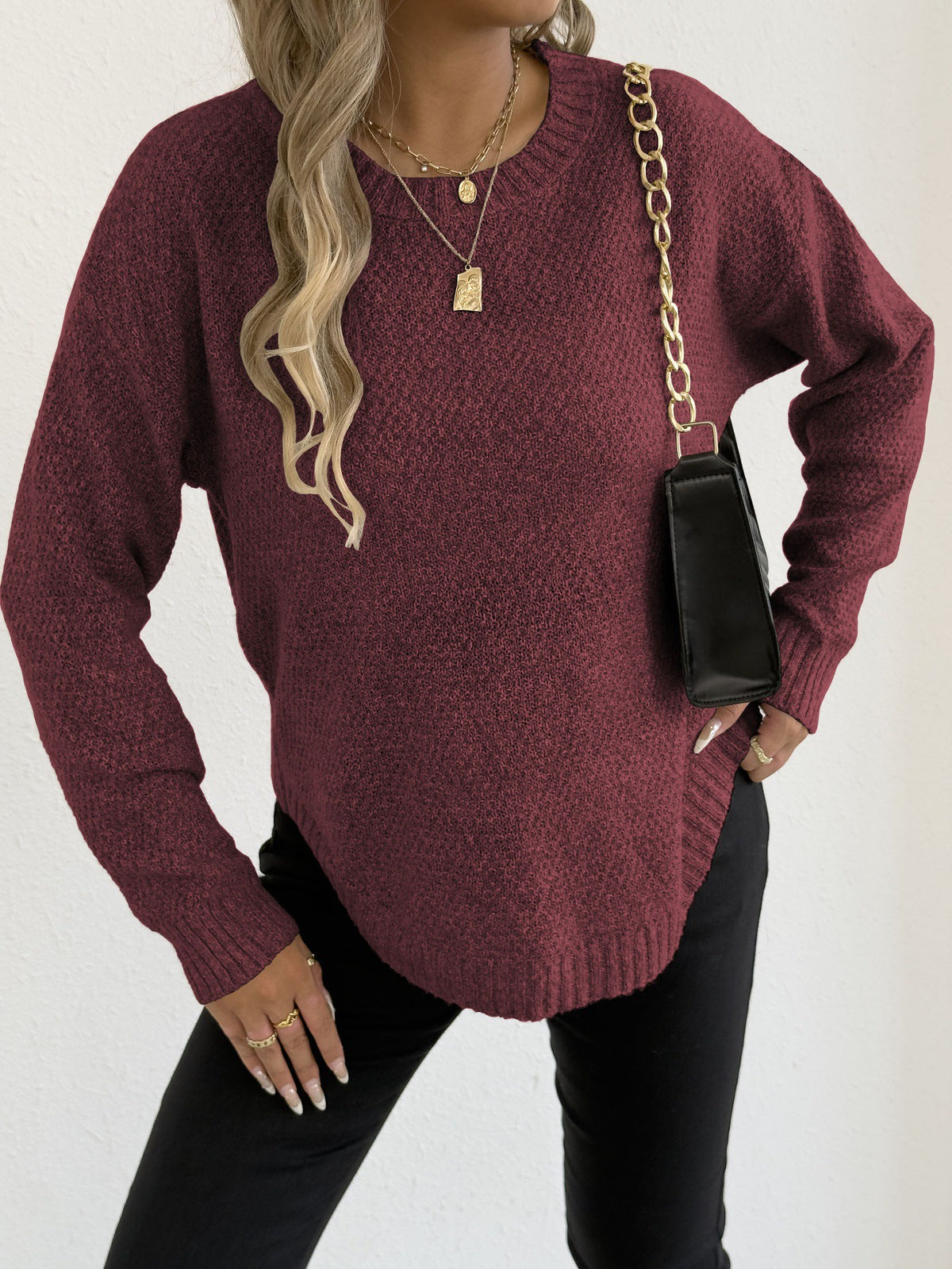 Women's quilted fleece machine knitted sweater