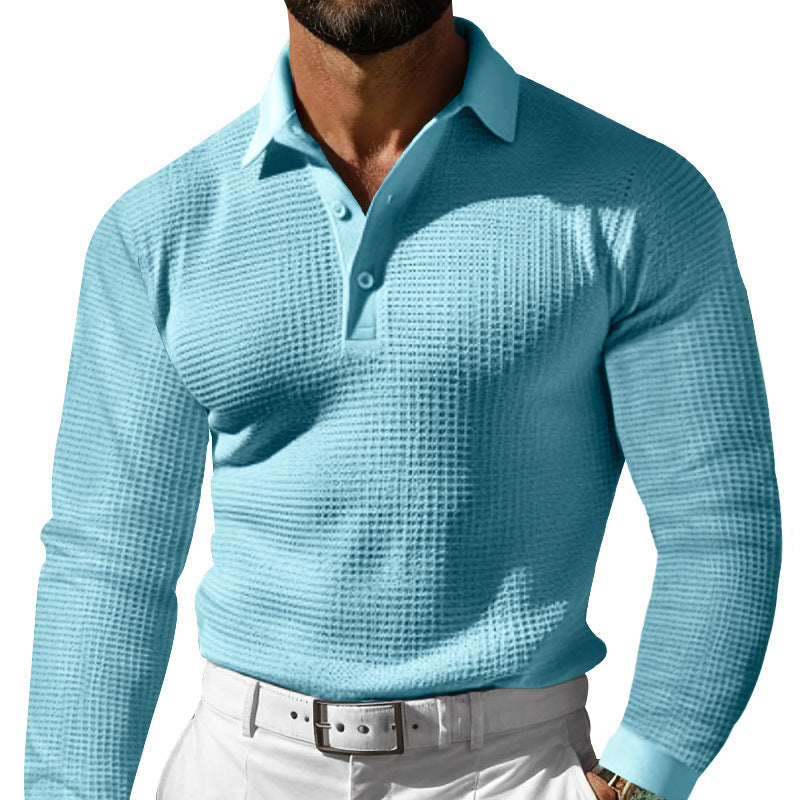 Men's collared button down long sleeved polo shirt