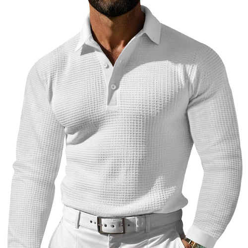Men's collared button down long sleeved polo shirt